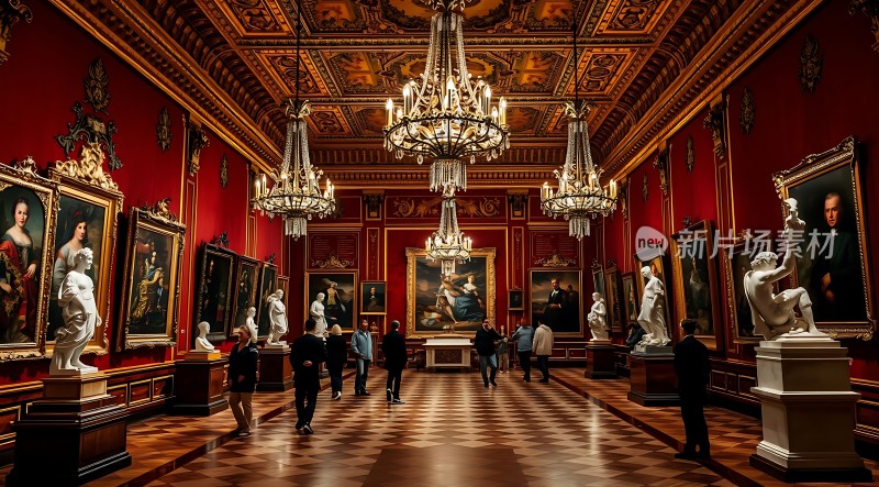 艺术殿堂经典雕像与华丽画作共舞