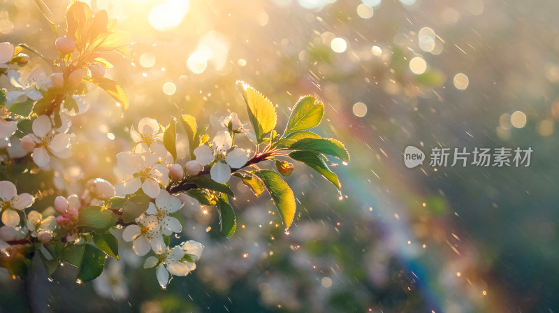 雨后阳光下的花枝