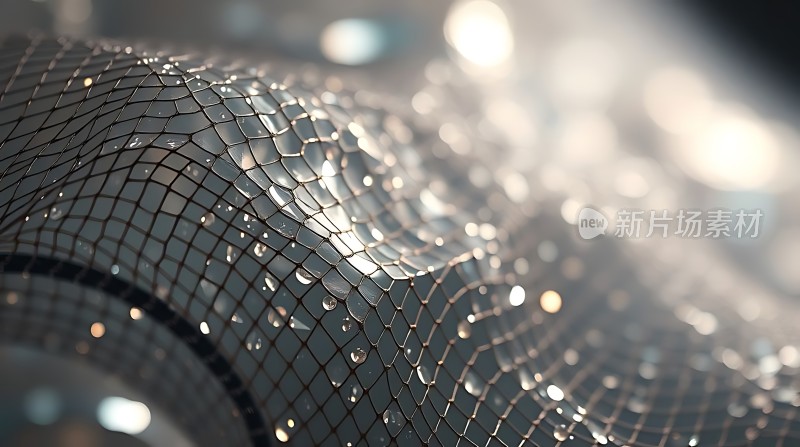 阳光下的水滴与网格交织之美