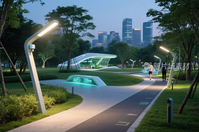 现代城市公园夜景效果图