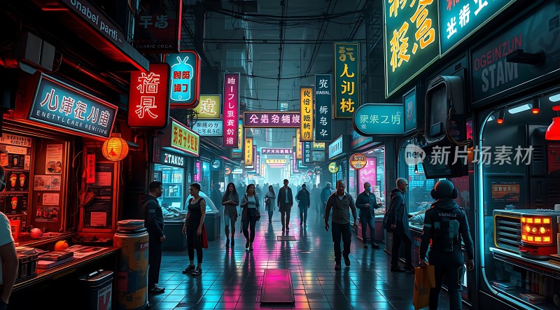 霓虹灯下的繁华夜市