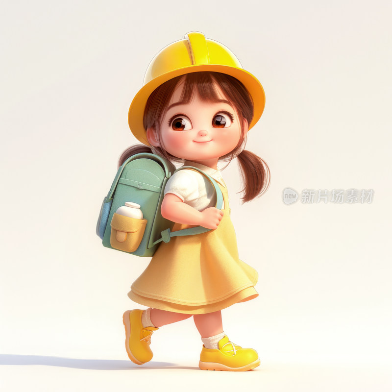 卡通小女孩小学生儿童3D卡通人物插画