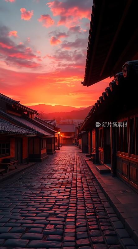 日落下的古街
