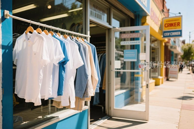 街边服装店外悬挂的衣物