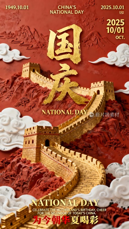 国庆华彩长城红云映辉煌