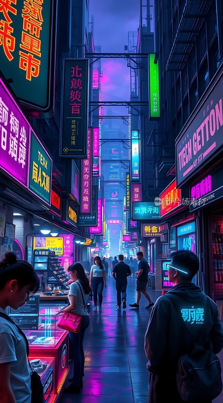 霓虹灯下的繁华夜市