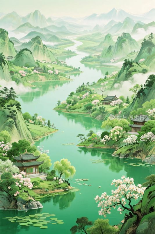 古风山水风景插画