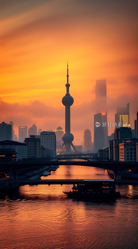 东方明珠日落时分