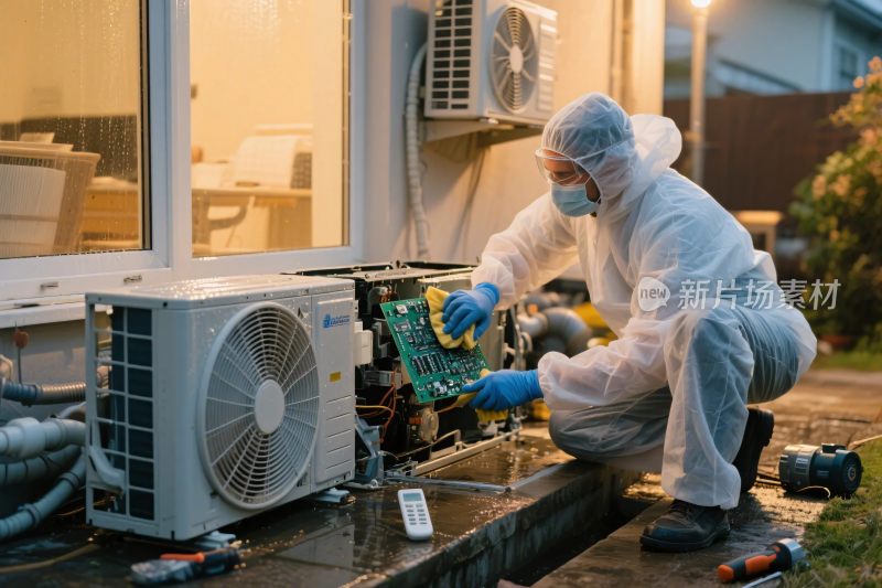 维修人员检修空调装置