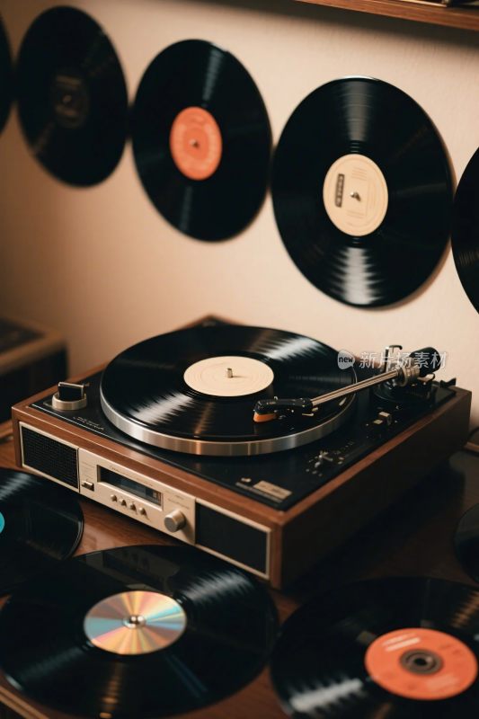 复古黑胶唱片与唱机
