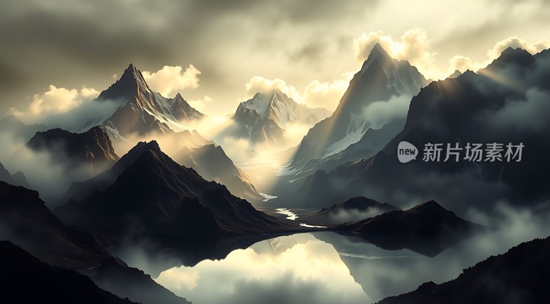 晨曦映照下的雪山湖泊