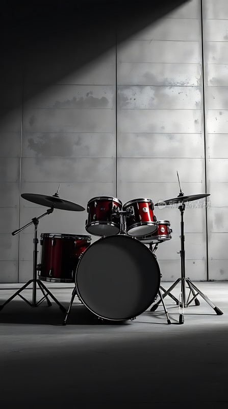 红色架子鼓在光影中闪耀