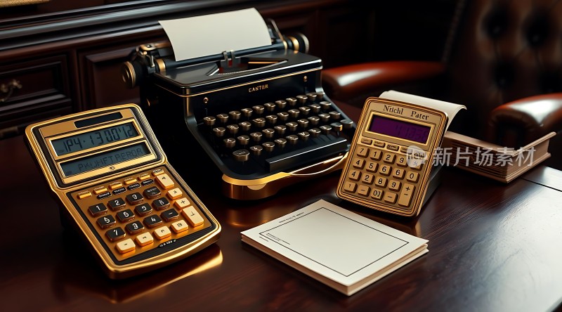 复古办公场景打字机与计算器