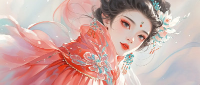 中国风古装美女创意水彩人物插画图