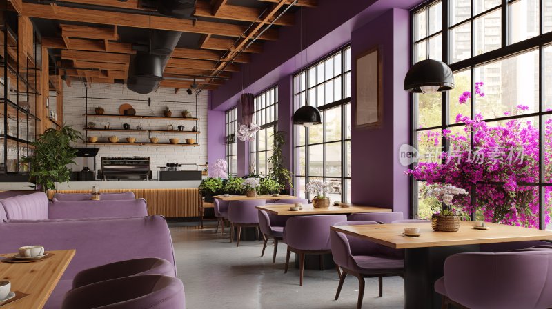 紫色调温馨餐厅室内场景