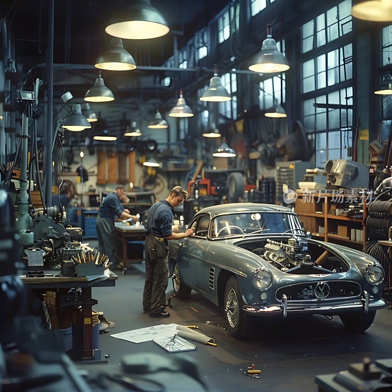 复古车间里的经典汽车维修