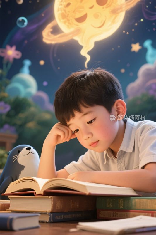 梦幻阅读场景插画