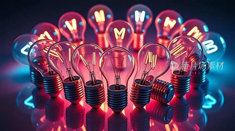 创意灯泡阵列色彩斑斓灵感闪耀
