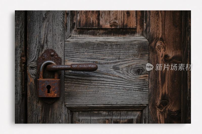 旧木门与生锈锁头