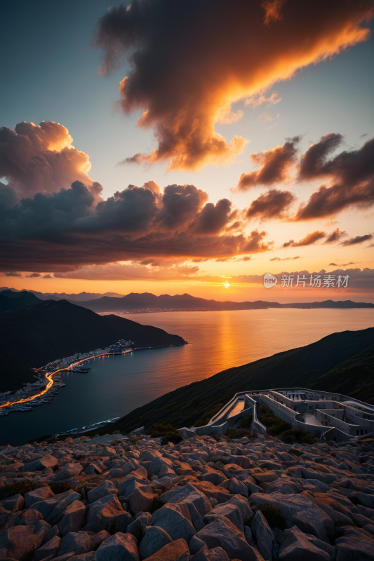 日落漂洋过海可城市和水面的景色风景图片