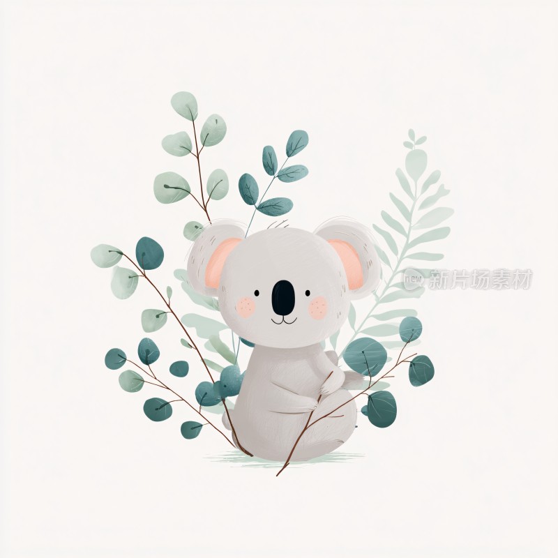 可爱考拉与绿植插画