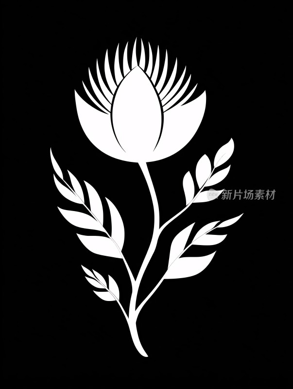 黑白花朵简约插画图案