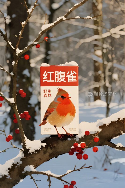 雪地红腹雀主题卡片