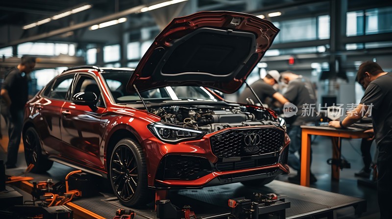 红色跑车车间内展示