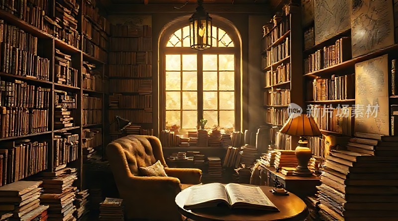 阳光下的古老书房