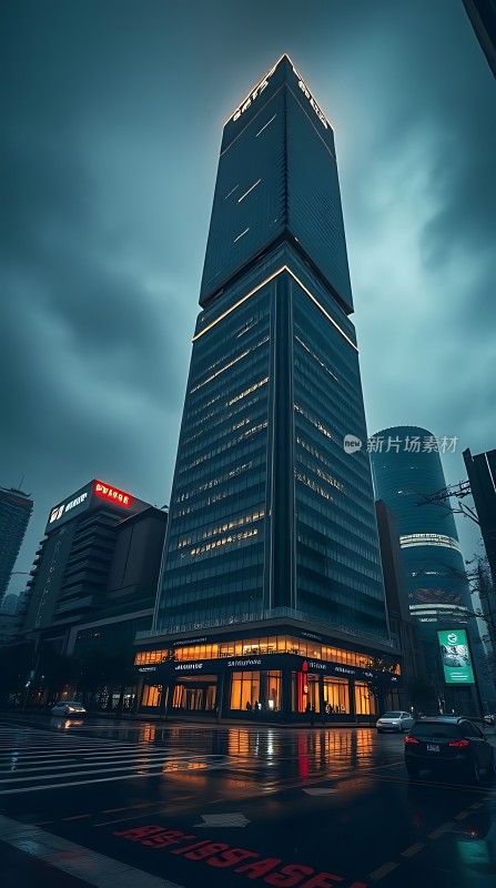 都市夜景下的现代建筑群