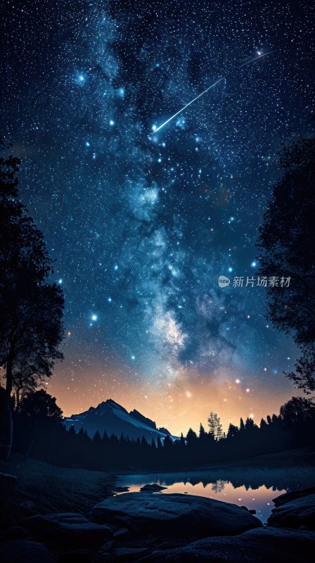 流星划过星空湖畔璀璨星河夜空背景壁纸