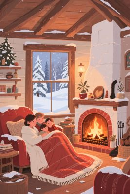 冬日家庭在暖炉旁温馨场景 冬日家庭在暖炉旁温馨场景