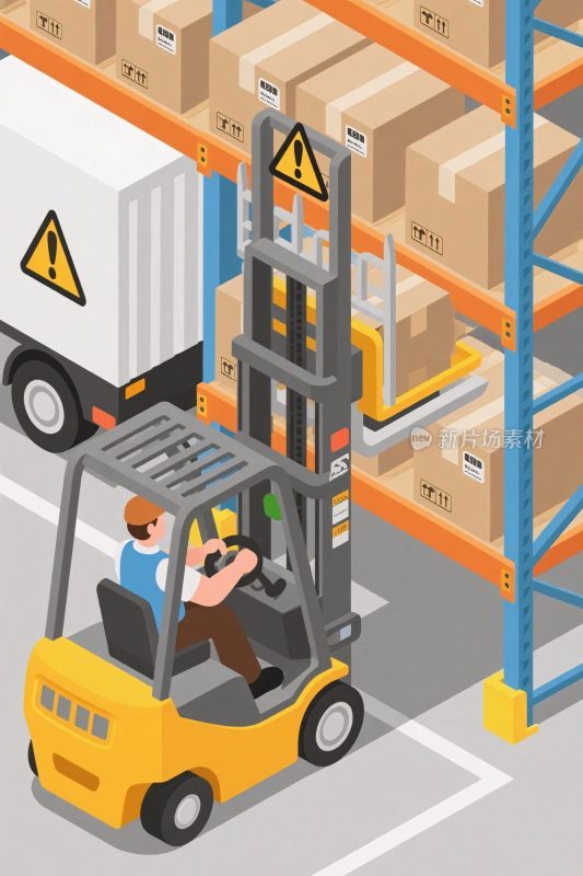 仓库叉车搬运插画