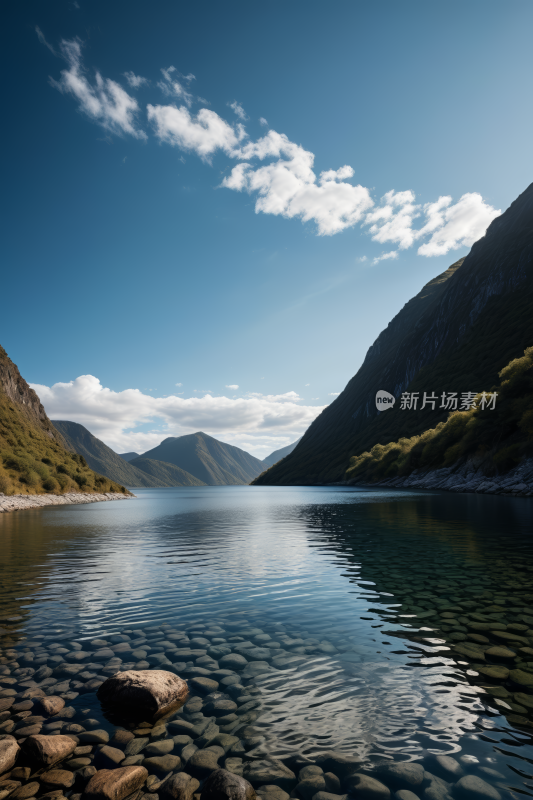 一大片水面里面有岩石高清风景图片