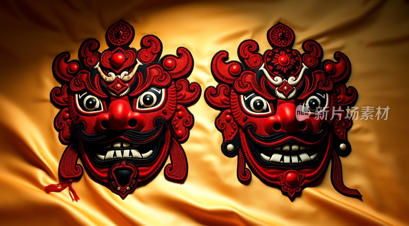 红色舞狮面具展示