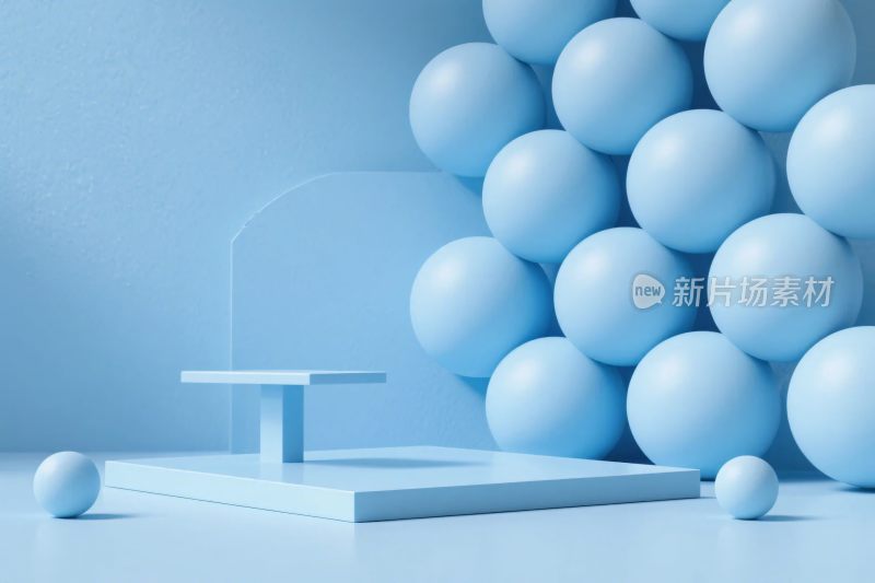 蓝色几何球体场景