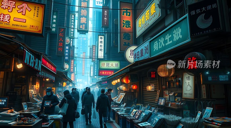 霓虹灯下的繁华夜市热闹非凡