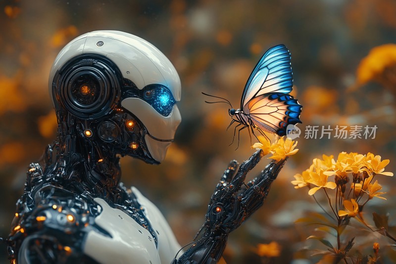 机器人与蝴蝶的温馨瞬间