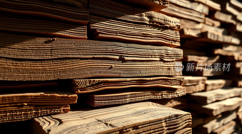 阳光下的木板堆叠