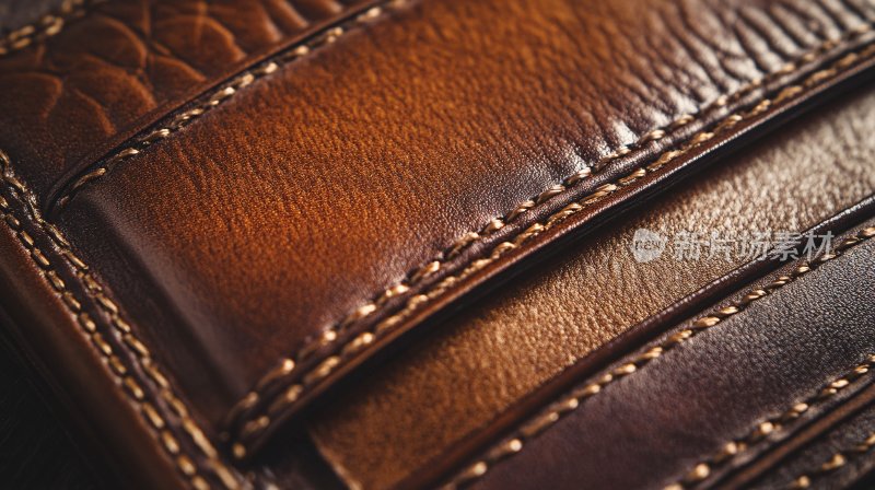 棕色皮革钱包特写