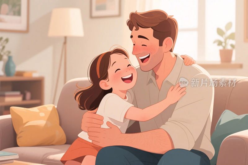 父子温馨互动插画