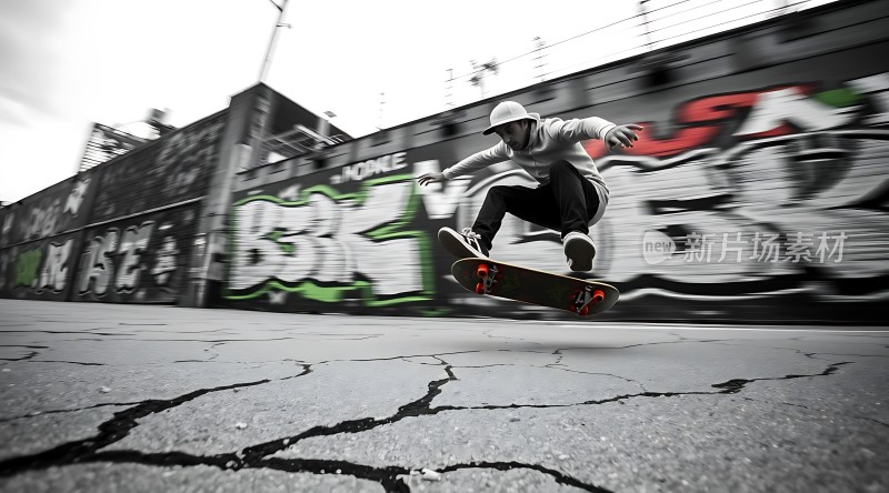 滑板少年飞跃街头