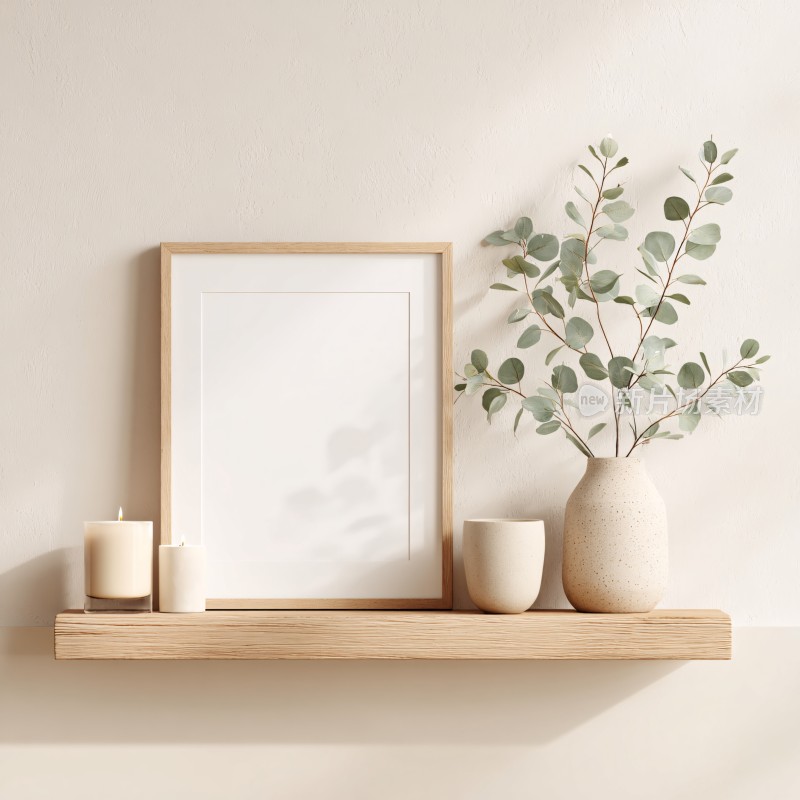简约木架上的装饰摆件