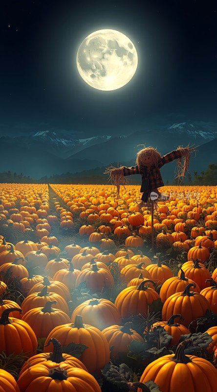南瓜地上的稻草人