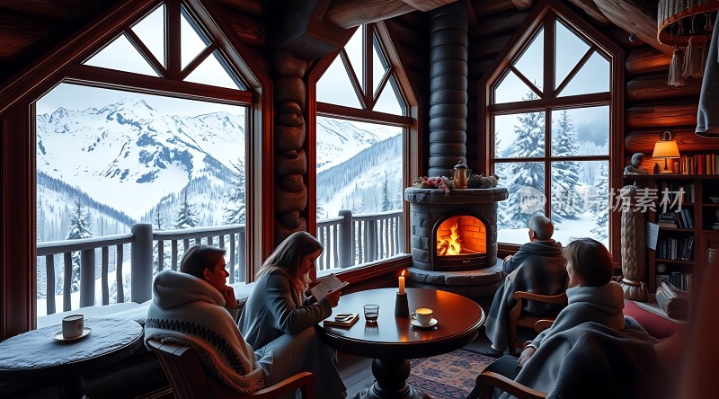 冬日暖炉旁温馨聚会