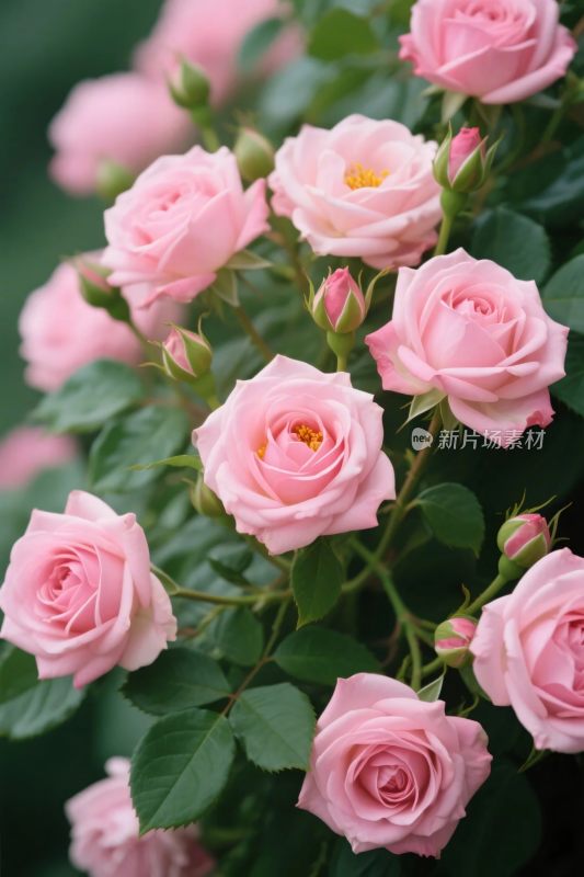 粉色玫瑰花丛特写