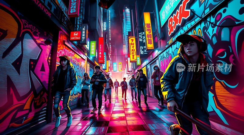 霓虹灯下的街头艺术