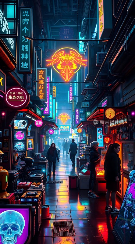 霓虹灯下的未来都市风情街