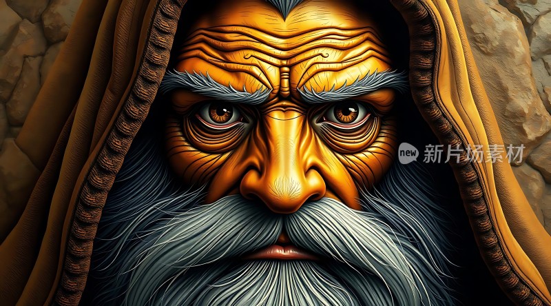 智慧长者岁月痕迹与神秘面纱的结合