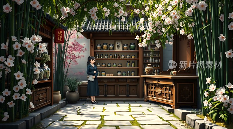 古风女子与药铺